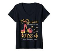 Femme A Queen Was Born on June 4, 4th June Birthday T-Shirt avec Col en V