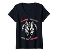 Femme A Smile Can Also Hide All The Pain - Manga Anime Loup-Garou T-Shirt avec Col en V