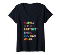 Femme A Smile is The Prettiest Thing You Can Wear Quotes Graphic T-Shirt avec Col en V