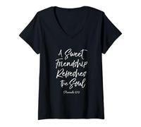 Femme A Sweet Friendship Refreshes Soul Bible Verse Écriture Dieu T-Shirt avec Col en V