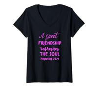 Femme A Sweet Friendship Refreshes Soul Bible Verse Écriture Dieu T-Shirt avec Col en V