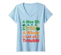 Femme A Wee Bit Irish A Whole Lot of Trouble St Patrick Day T-Shirt avec Col en V