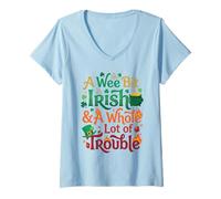 Femme A Wee Bit Irish & A Whole Lot of Trouble St Patrick Day T-Shirt avec Col en V