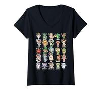Femme A-Z Créatures mythiques Alphabet Art Fantaisie Dessin animé Mignon T-Shirt avec Col en V