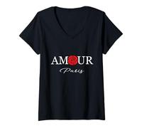 Femme Aamour Paris Rose Style I Love Paris, Enjoy Wear Cool Paris T-Shirt avec Col en V