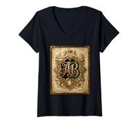 Femme AB - Initiales A B Nom de Famille Onomastique Onomatologie T-Shirt avec Col en V