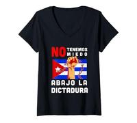 Femme Abajo la Dictadura i Cuba, Cubano Protestation Anti-comuniste T-Shirt avec Col en V