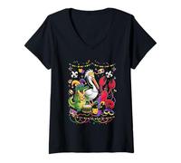 Femme ABC Alligator Mardi Gras Louisiane Pélican Marron T-Shirt avec Col en V