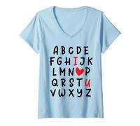 Femme ABC I Love U Heart Valentine's Day I Heart You Alphabet T-Shirt avec Col en V