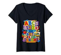 Femme ABCs 123s and Big Kid Dreams Back to School Teacher T-Shirt avec Col en V