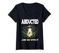 Femme ABDUIT ET OK with IT Sci FI Fantasy UFO Conspiracy Space T-Shirt avec Col en V