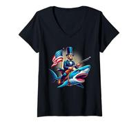 Femme Abe Abraham Lincoln chevauchant Un Requin, Le 4 Juillet T-Shirt avec Col en V
