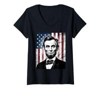 Femme Abraham Abe Lincoln 4 Juillet Vacances USA Président Patriot T-Shirt avec Col en V