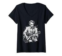 Femme Abraham Abe Lincoln Jouant de la Guitare T-Shirt avec Col en V