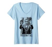 Femme Abraham Lincoln 4th Of July Freedom Y'All Drapeau en mousse T-Shirt avec Col en V