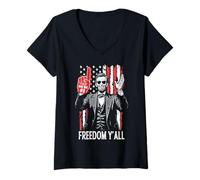 Femme Abraham Lincoln 4th Of July Freedom Y'All Drapeau en mousse T-Shirt avec Col en V