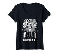 Femme Abraham Lincoln 4th Of July Freedom Y'All Drapeau en mousse T-Shirt avec Col en V