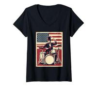 Femme Abraham Lincoln Batteur Drapeau US Rock Patriotique T-Shirt avec Col en V