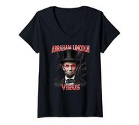 Femme Abraham Lincoln Computer Virus Meme aux Yeux Rouges effrayants T-Shirt avec Col en V