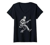 Femme Abraham Lincoln Duck Walk Jouant de la Guitare électrique drôle T-Shirt avec Col en V