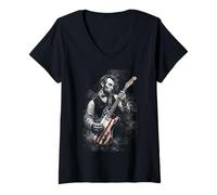 Femme Abraham Lincoln Guitare T-Shirt avec Col en V