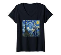 Femme Abraham Lincoln Joue de la Guitare Abe L. Starry Night Van Gogh T-Shirt avec Col en V