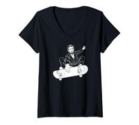 Femme Abraham Lincoln Skateboard Indy Grab Imprimé Blanc T-Shirt avec Col en V