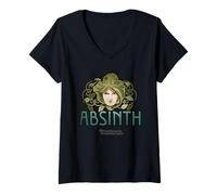 Femme Absinth Green Fée Visage de Femme Feuilles Absinth T-Shirt avec Col en V