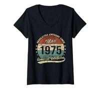 Femme Absolument génial Depuis mai 1975, Anniversaire d'un Homme et d'une Femme T-Shirt avec Col en V