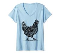 Femme Abstract Hen Illustration Farmhouse Country Graphic T-Shirt avec Col en V