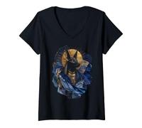 Femme Abstrait Anu gyptien Divinité Bleu Draperie Portrait Icône T-Shirt avec Col en V
