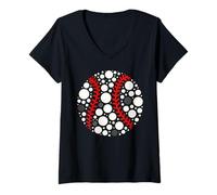 Femme Abstrait Baseball Dot Motif Moderne Sports T-Shirt avec Col en V