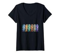 Femme Abstrait coloré pêche à la Truite Arc-en-Ciel Poisson rivière pêcheur T-Shirt avec Col en V