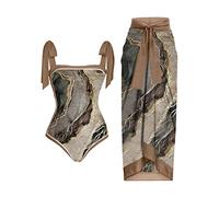 Femme Abstrait Imprimé Floral 1 Pièce + 1 Pièce Cachée Maillot de Bain Deux Pièces avec Imprimé Monokini Bikini 2 Pièces Maillots de Bain Deux Pièces Ensemble Tankini, kaki, XL