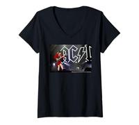 Femme AC DC Rock Lightning Logo Stadium Guitare Live Energy T-Shirt avec Col en V