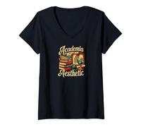 Femme Academia is My Aesthetic Book Lover Scholar T-Shirt avec Col en V