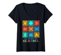 Femme Acceptation de la sensibilisation à l'autisme Tous les cerveaux sont de belles femmes T-Shirt avec Col en V