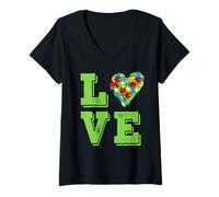 Femme Acceptation du Soutien à l'inclusion d'amour Mois de la Sensibilisation à l'Autisme T-Shirt avec Col en V