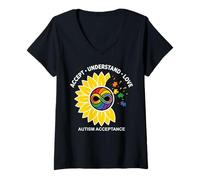 Femme Accepter Comprendre Aimer Acceptation de l autisme T-Shirt avec Col en V