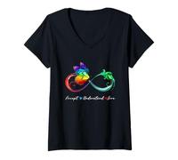 Femme Accepter, Comprendre, Aimer, autisme, Papillon et Symbole de l'infini T-Shirt avec Col en V