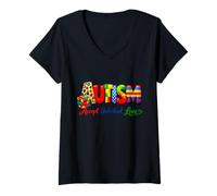 Femme Accepter - Comprendre - Amour - Autisme T-Shirt avec Col en V