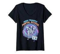 Femme Accès au Portail à trafic élevé Interdimensional Highway Alien T-Shirt avec Col en V