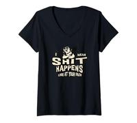 Femme Accessoires Humour pour Adultes Shit Happens Look at Your Face Poop T-Shirt avec Col en V