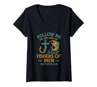 Femme Accroché à Jésus, pêche pour Les âmes, vêtements Matthieu 4:19. T-Shirt avec Col en V