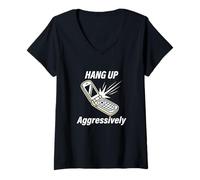 Femme Accrocher l'appel téléphonique Sarcastique agressivement Sarcastique T-Shirt avec Col en V