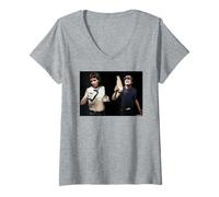 Femme ACDC Bon Scott & Angus Young Drinking par Dick Barnatt T-Shirt avec Col en V