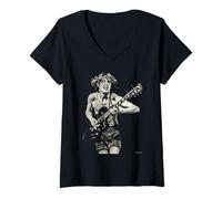 Femme ACDC Lock Up Your Daughters Tour Angus Young par Dick Barnatt T-Shirt avec Col en V