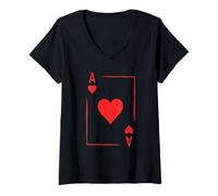 Femme Ace of Hearts Cartes de Jeu de Poker T-Shirt avec Col en V