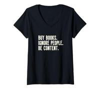 Femme Acheter des Livres Ignorer People Be Content Library Reader T-Shirt avec Col en V