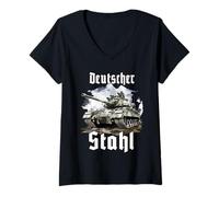 Femme Acier Allemand | Arme de Char Allemand | Soldats du Char T T-Shirt avec Col en V